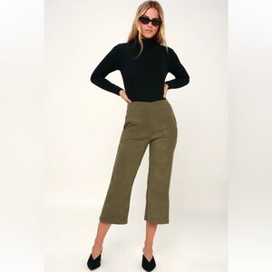 Paislee Olive Green Suede High-Rise Culotte Pants Size:M